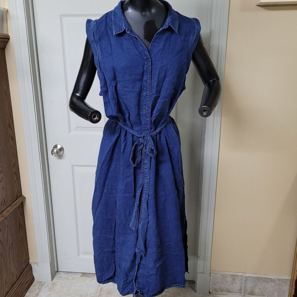 BANANA REPUBLIC DARK WASH DENIM/CHAMBRAY SHIRT DRESS WITH BELT SIZE XL